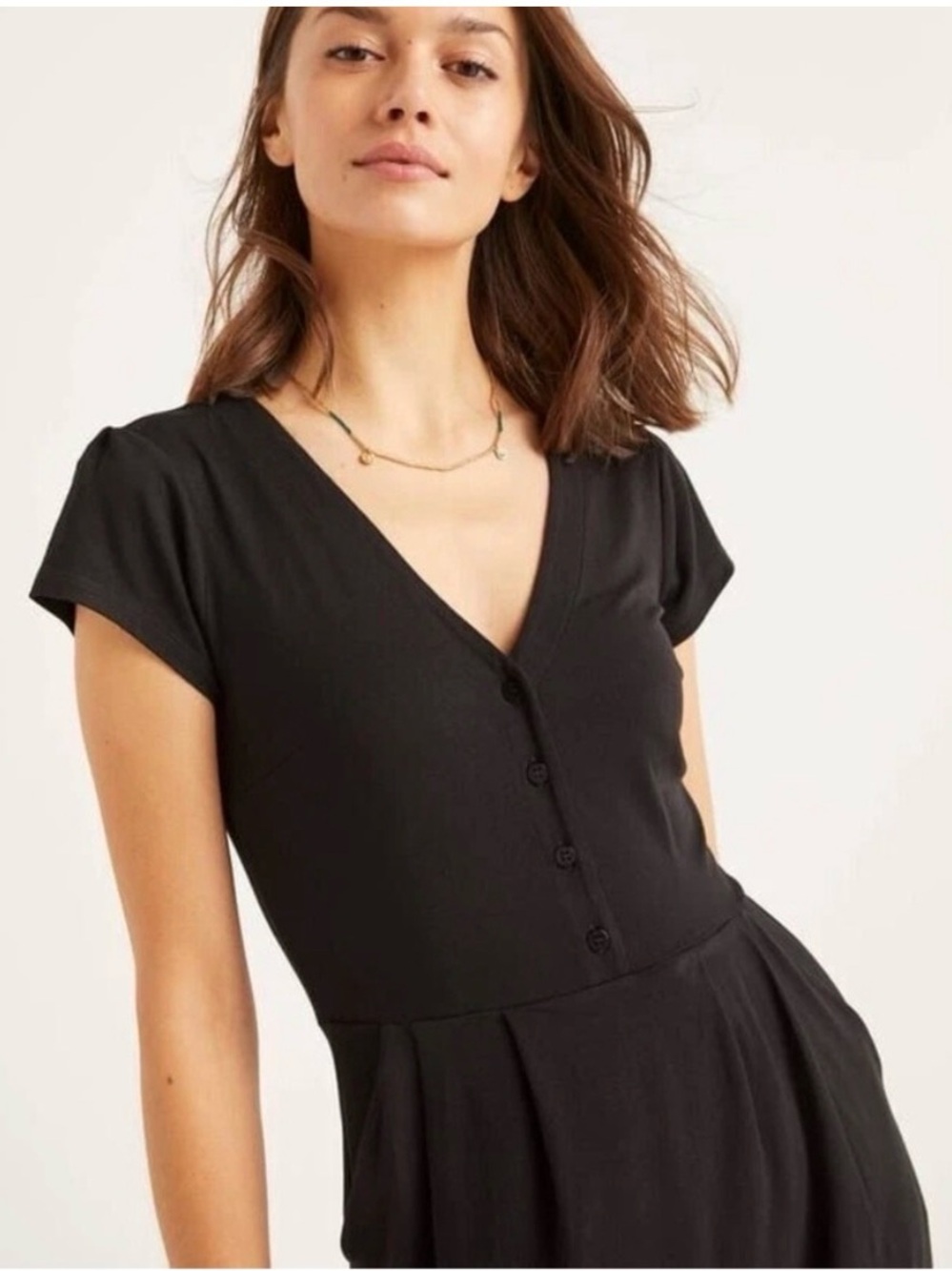 Boden Alberta Jersey Dress Black Short Sleeve Button Front Size US 12R UK 16R - Picture 2 of 10